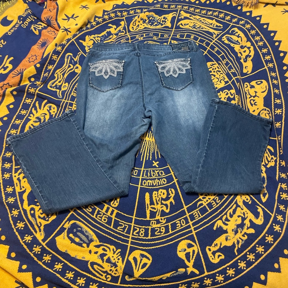 Y2K One 5 One bedazzled denim jeans. Size 16 Wide-Leg